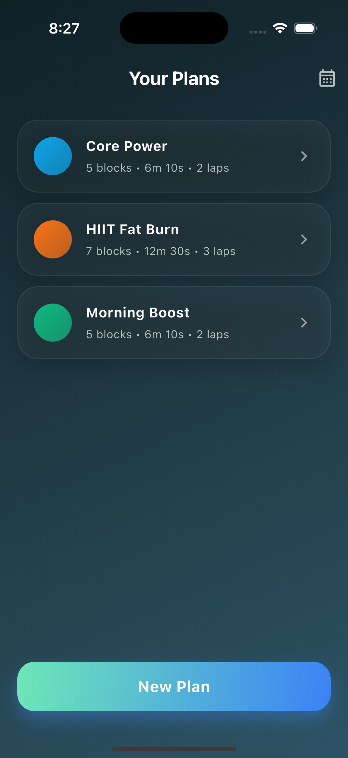 GymClock plans screen preview